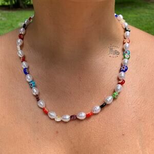 Handmade Floral Beaded Necklace Colorful Round Beads for Him or Her